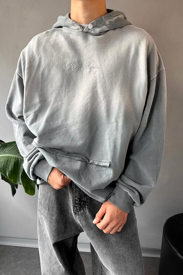 Rise Again Nakışlı Acid Wash Hoodie