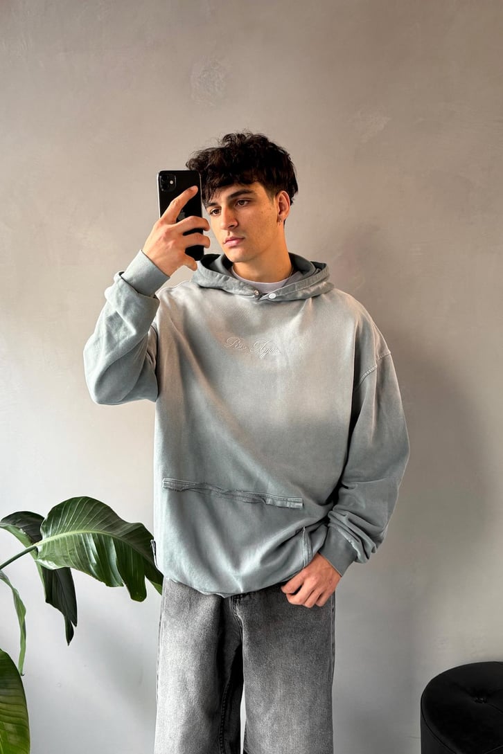Rise Again Nakışlı Acid Wash Hoodie