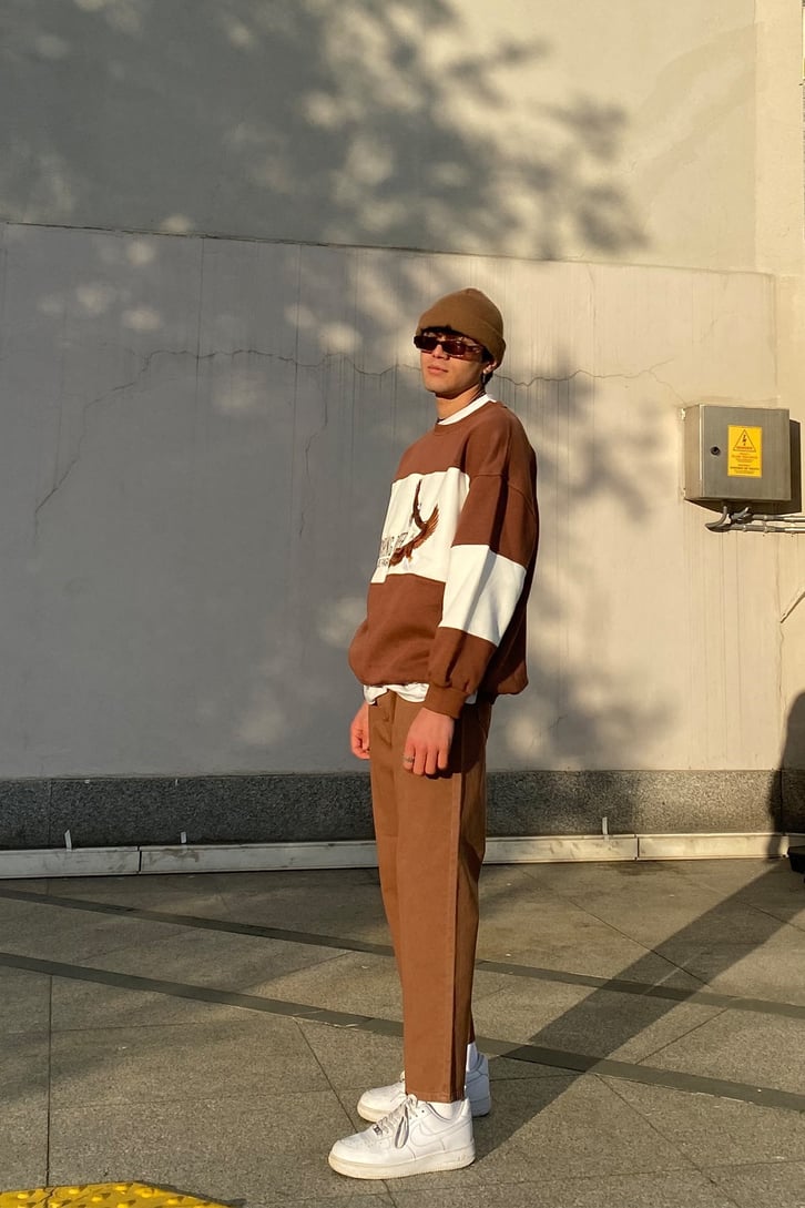 Roaring River Color Block Oversize Brown Sweatshirt