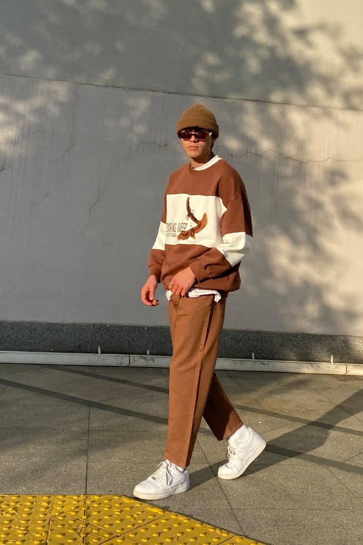 Roaring River Color Block Oversize Brown Sweatshirt