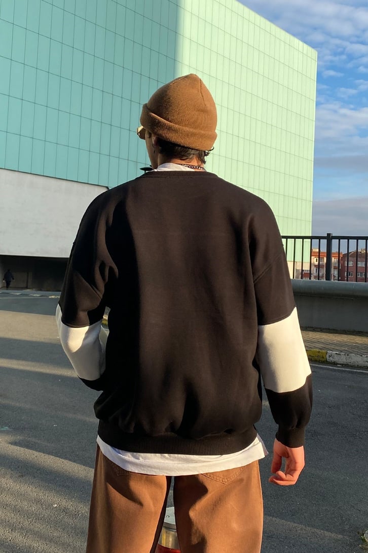 Roaring River Color Block Oversize Siyah Sweatshirt