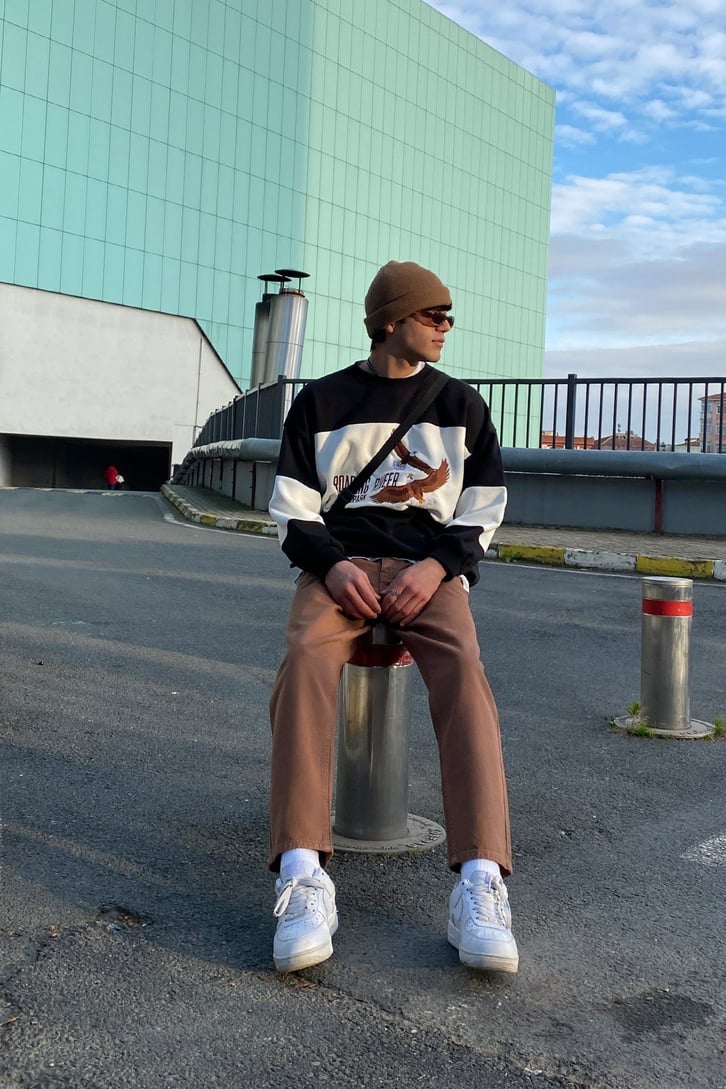 Roaring River Color Block Oversize Siyah Sweatshirt