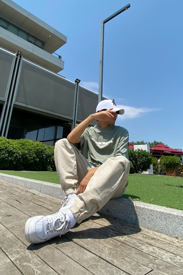 Rockstar Baskılı Yeşil Oversize Tshirt