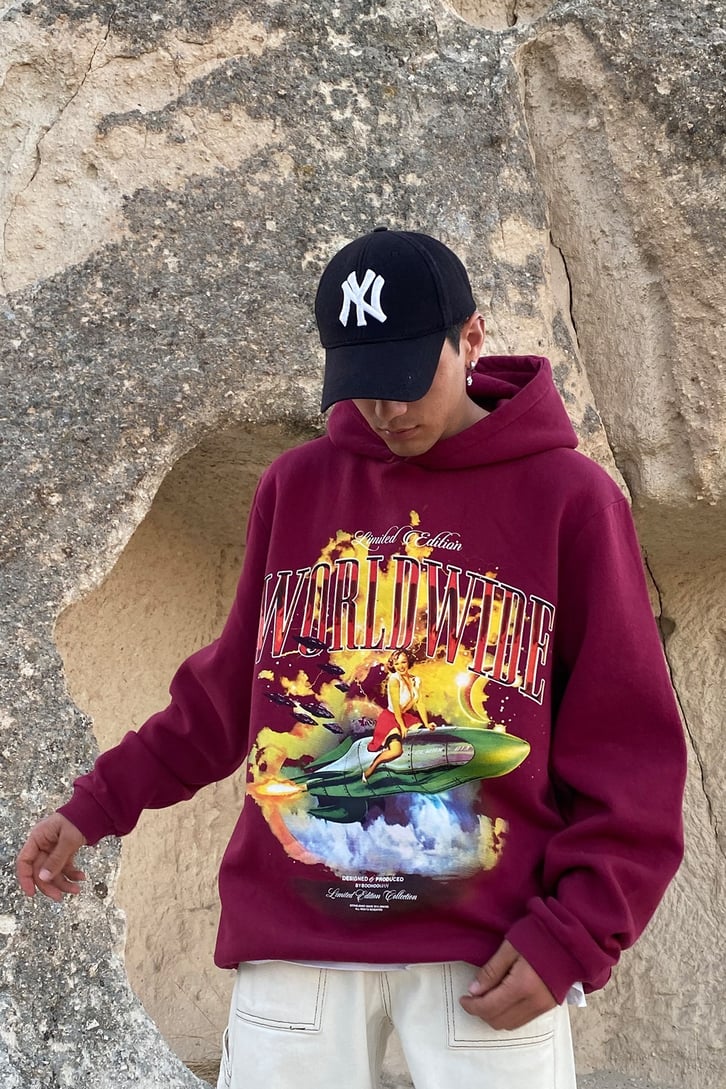 ROKET BASKILI OVERSIZE HOODIE