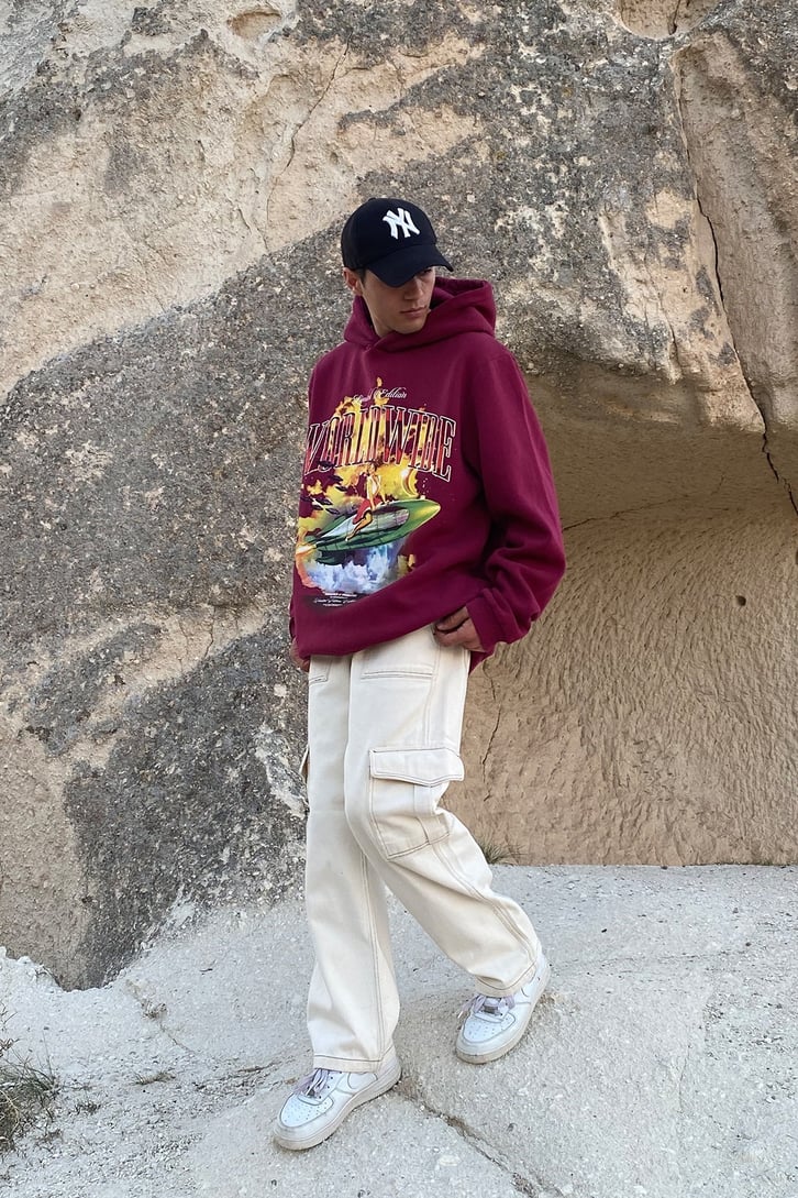 ROKET BASKILI OVERSIZE HOODIE