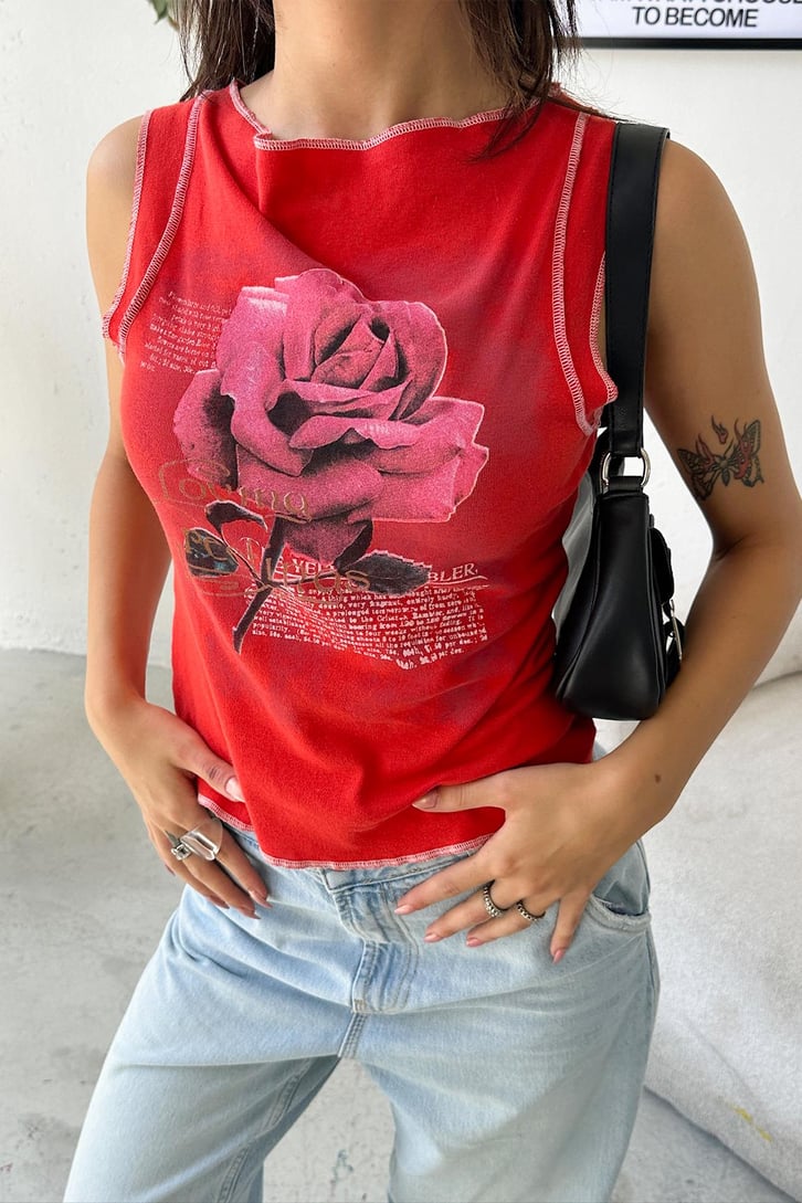 Rose Baskılı Crop