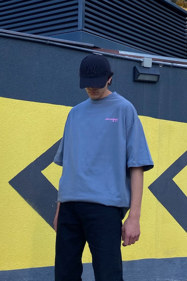 Rose Head Baskılı Antrasit Oversize Tshirt