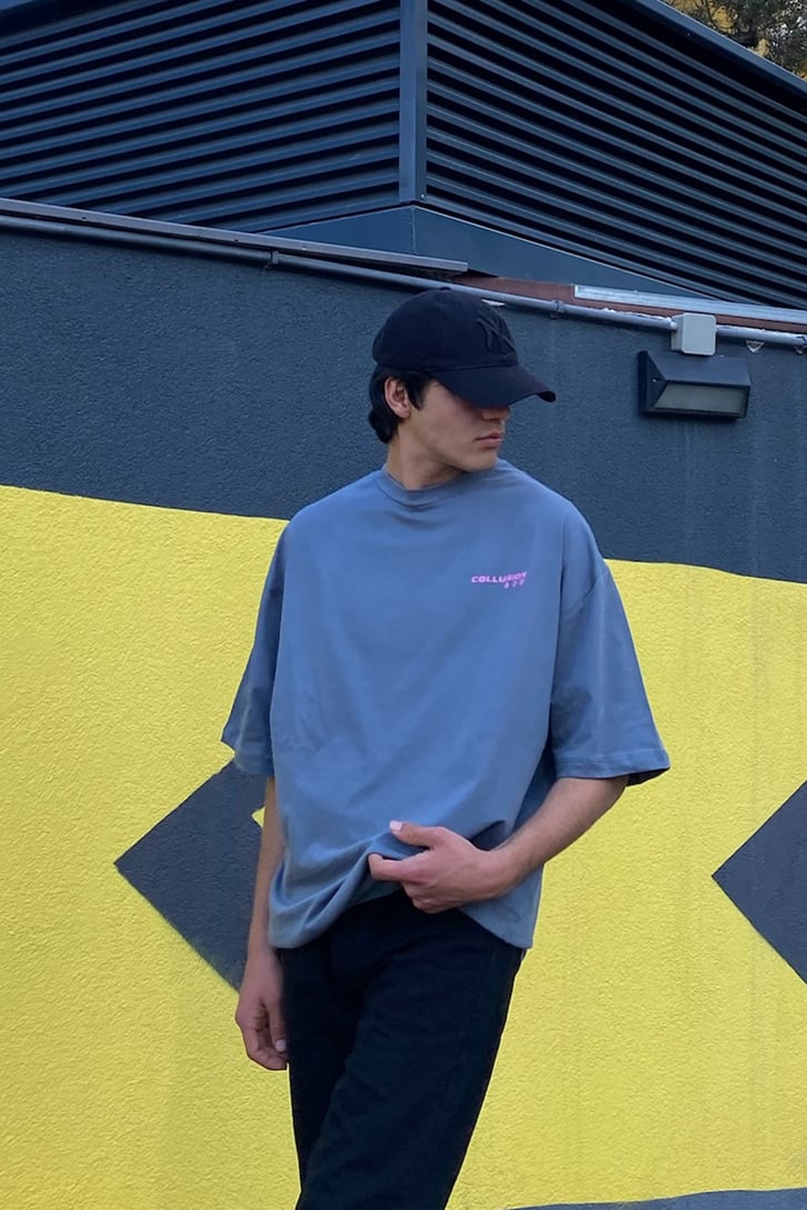 Rose Head Baskılı Antrasit Oversize Tshirt