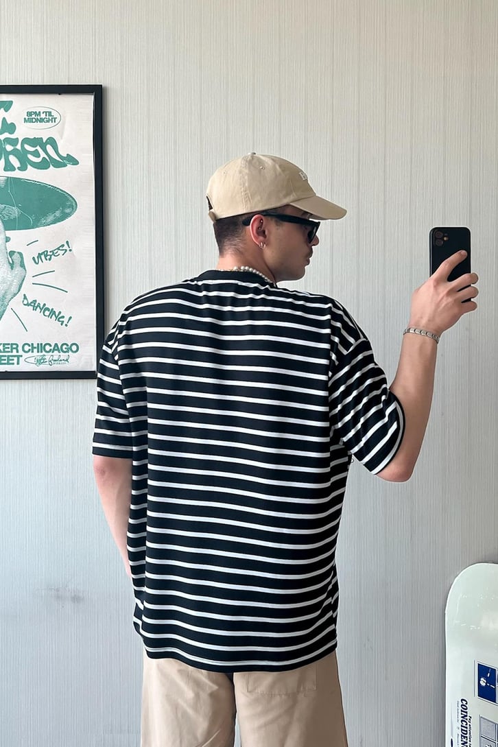 Royal Club Nakışlı Çizgili Oversize Tişört