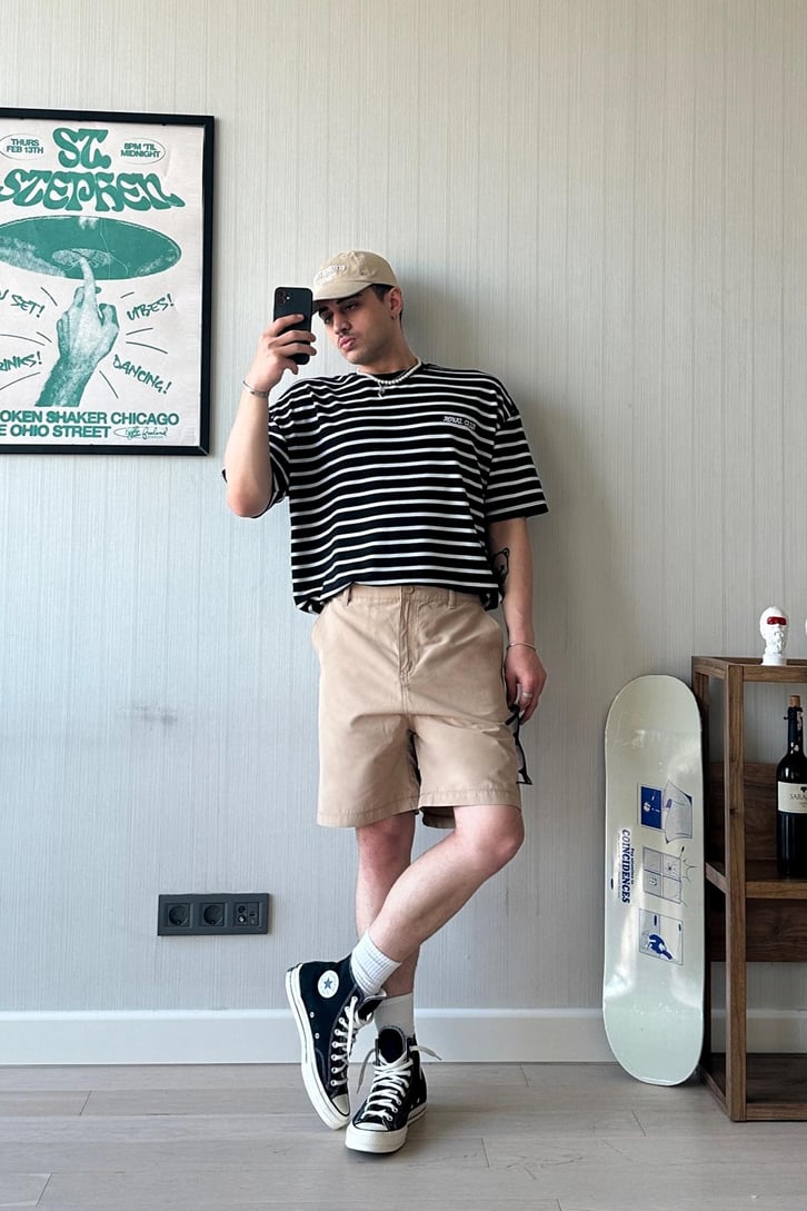 Royal Club Nakışlı Çizgili Oversize Tişört