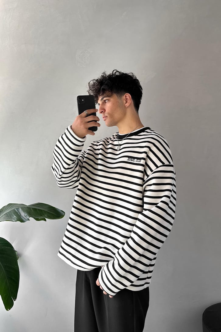 Royal Clup Nakışlı Çizgili Sweatshirt