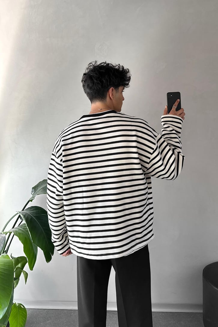 Royal Clup Nakışlı Çizgili Sweatshirt