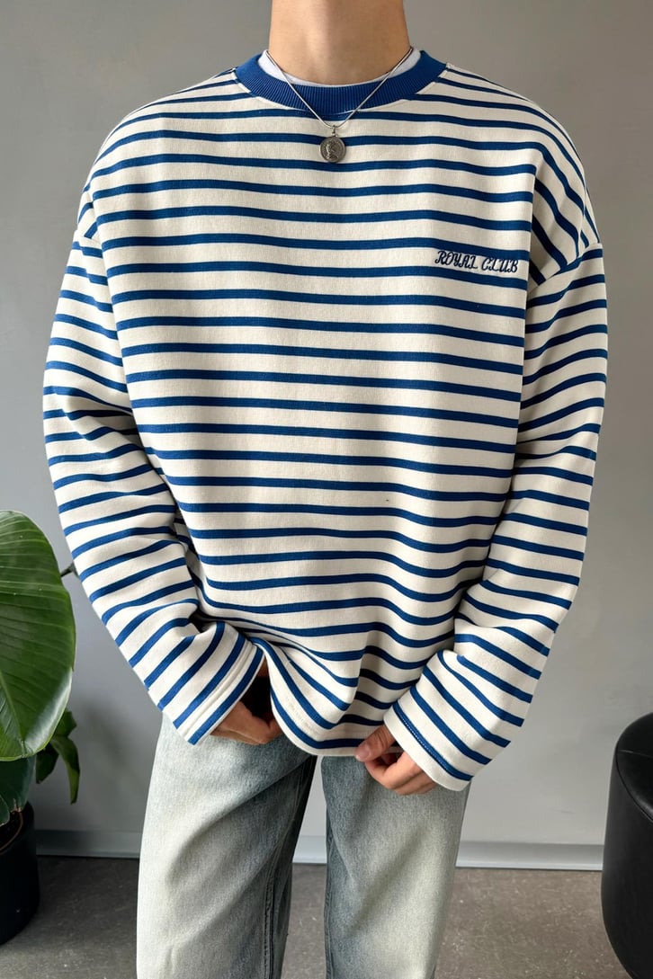 Royal Clup Nakışlı Çizgili Sweatshirt