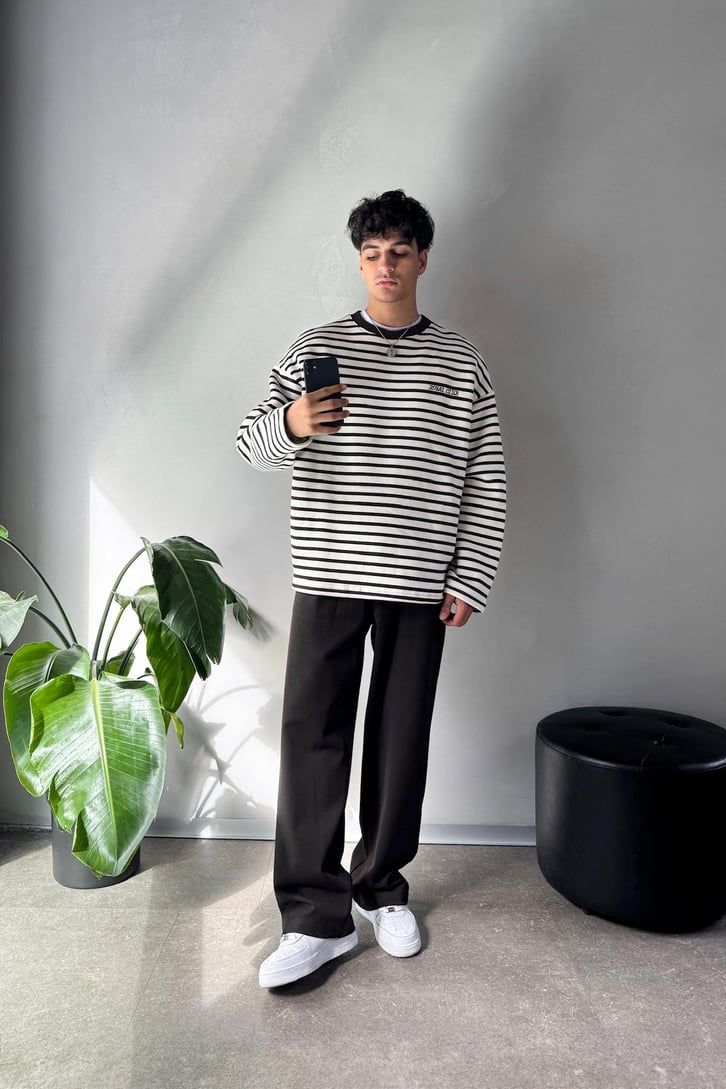 Royal Clup Nakışlı Çizgili Sweatshirt