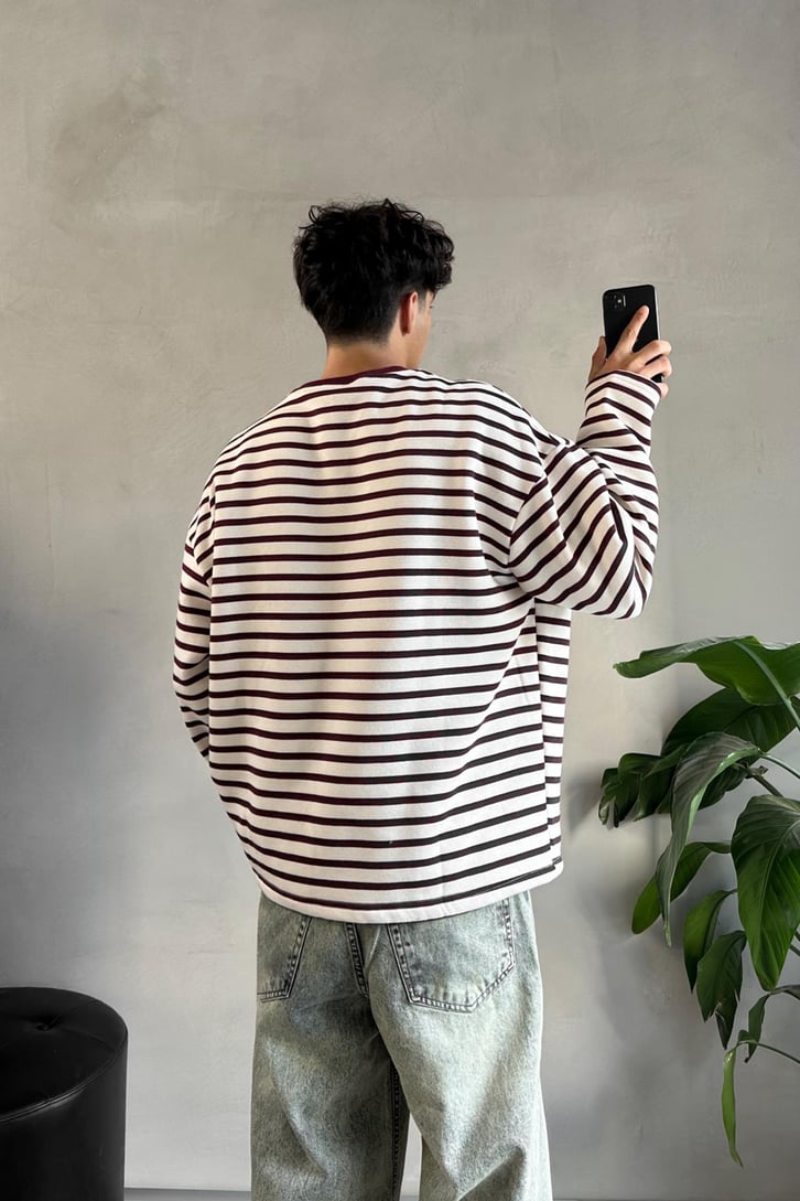 Royal Clup Nakışlı Çizgili Sweatshirt