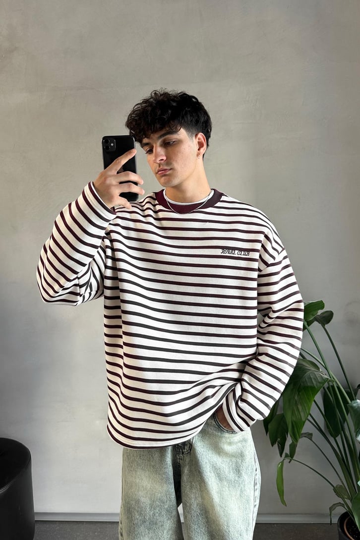 Royal Clup Nakışlı Çizgili Sweatshirt
