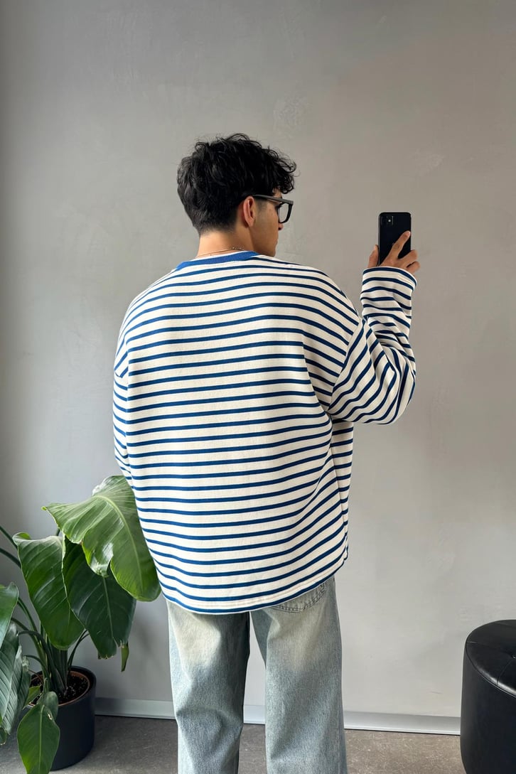 Royal Clup Nakışlı Çizgili Sweatshirt