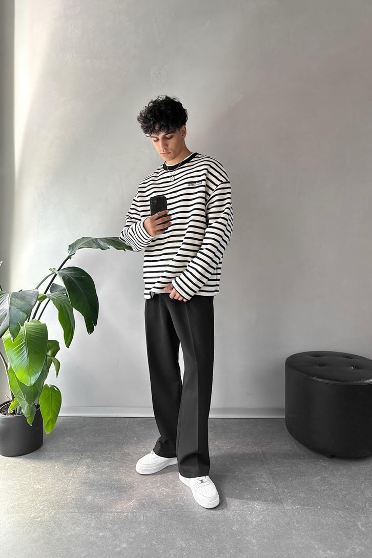 Royal Clup Nakışlı Çizgili Sweatshirt