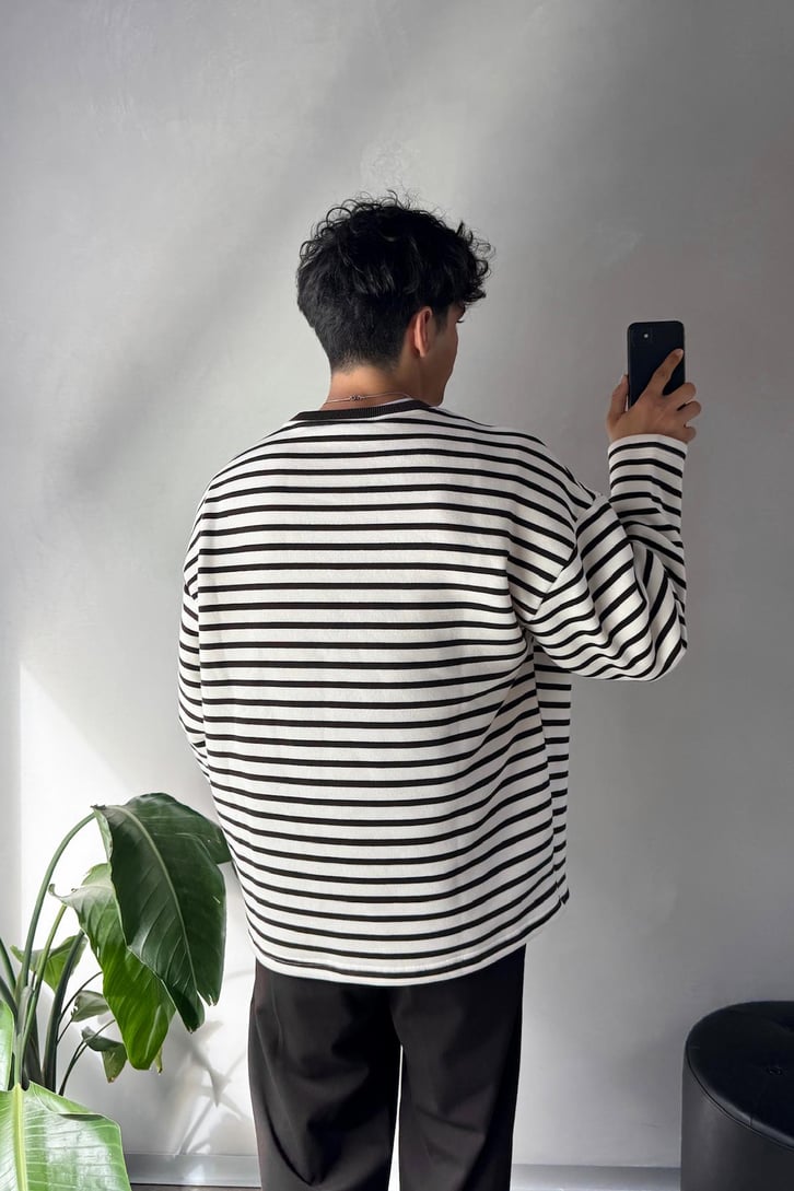 Royal Clup Nakışlı Çizgili Sweatshirt