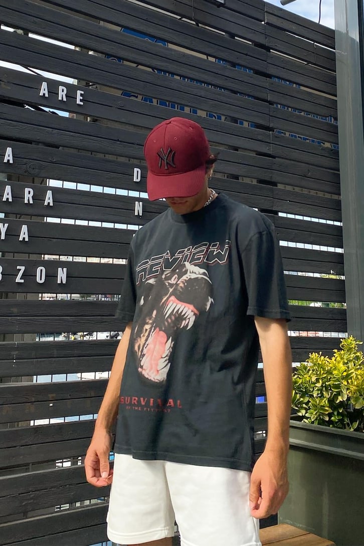 RV Dog Survival Baskılı Siyah Oversize Tshirt