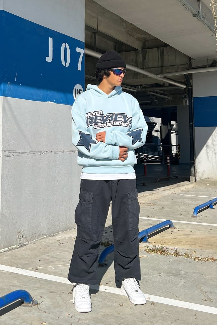 Rv Never Star Nakışlı Bebek Mavisi Oversize Sweatshirt
