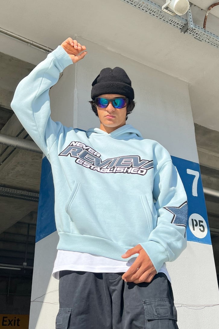 Rv Never Star Nakışlı Bebek Mavisi Oversize Sweatshirt