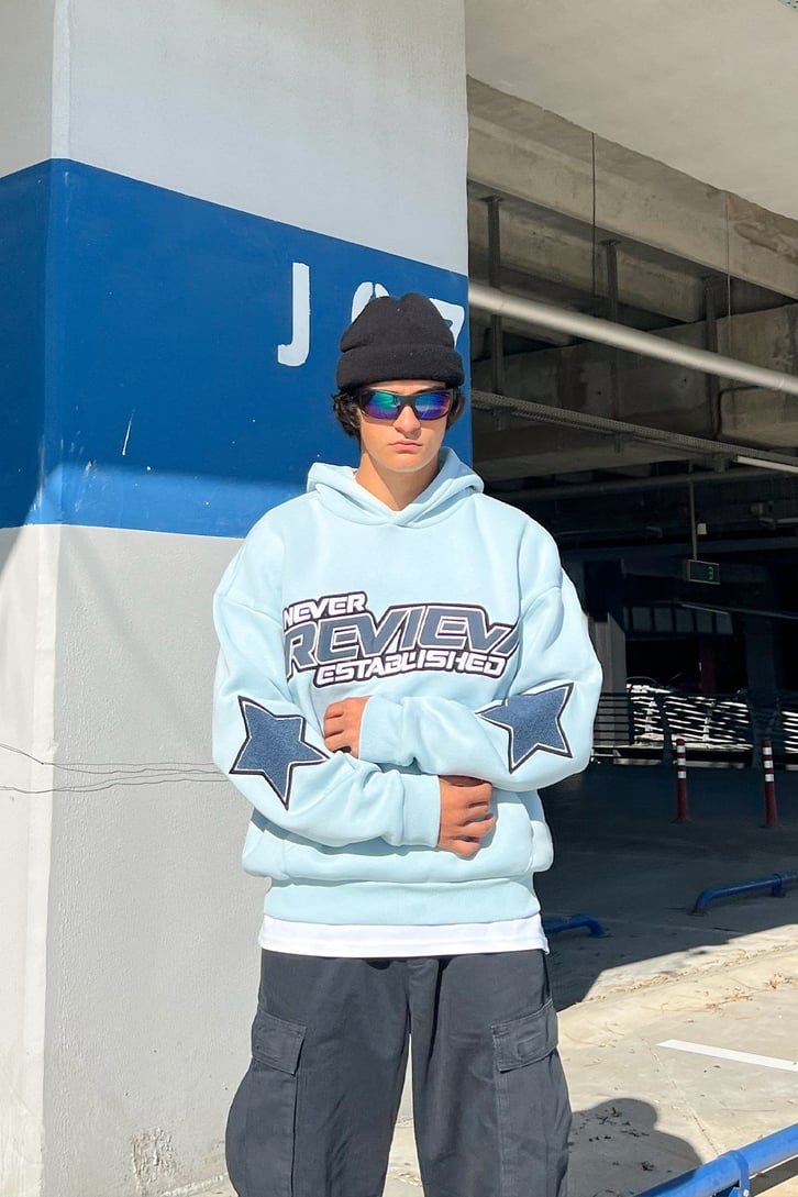 Rv Never Star Nakışlı Bebek Mavisi Oversize Sweatshirt