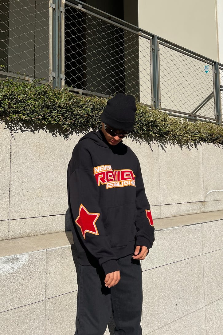 Rv Never Star Nakışlı Siyah Oversize Sweatshirt