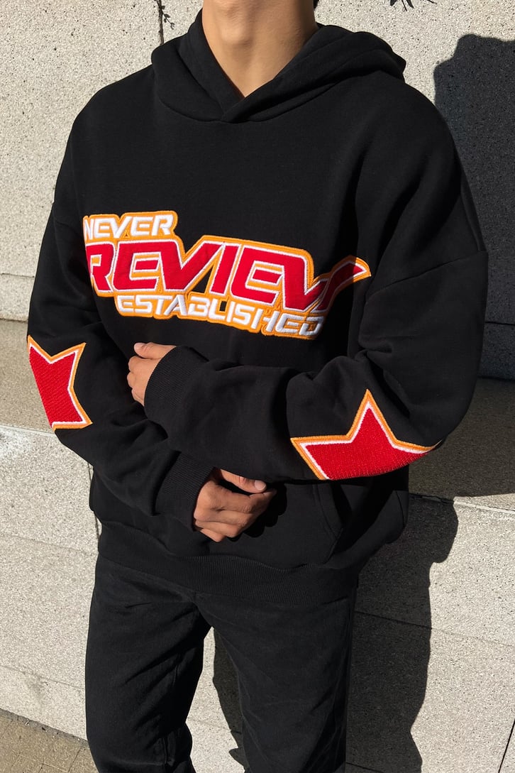 Rv Never Star Nakışlı Siyah Oversize Sweatshirt