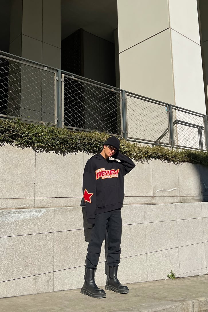Rv Never Star Nakışlı Siyah Oversize Sweatshirt