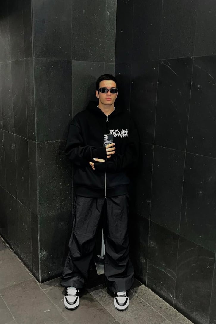 Rv Non Statum Siyah Oversize Zipper Hoodie