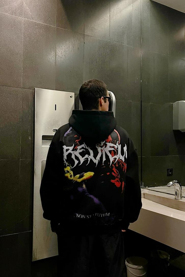 Rv Non Statum Siyah Oversize Zipper Hoodie