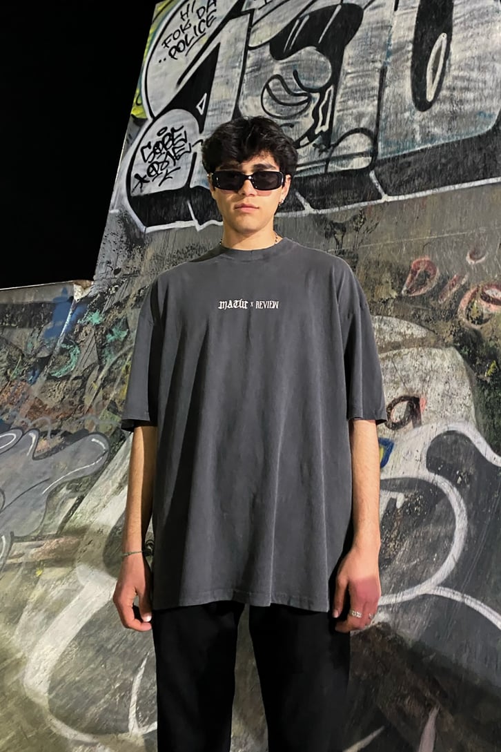 RV Nothing to Regret Baskılı Antrasit Oversize Tshirt