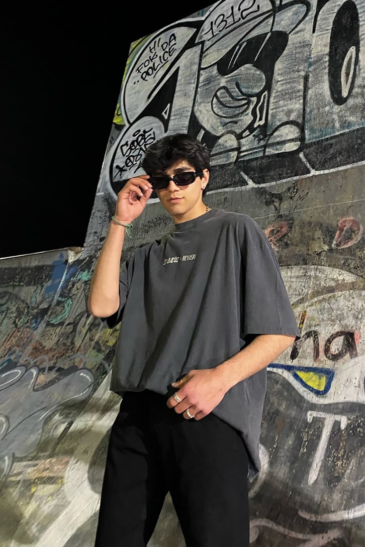 RV Nothing to Regret Baskılı Antrasit Oversize Tshirt