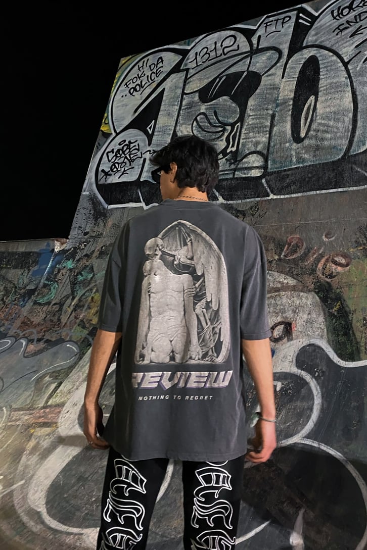 RV Nothing to Regret Baskılı Antrasit Oversize Tshirt