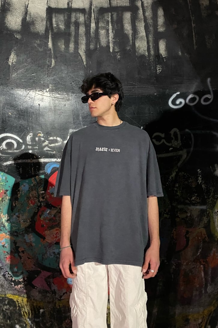 Rv Only Silent Angel Baskılı Antrasit Oversize Tshirt