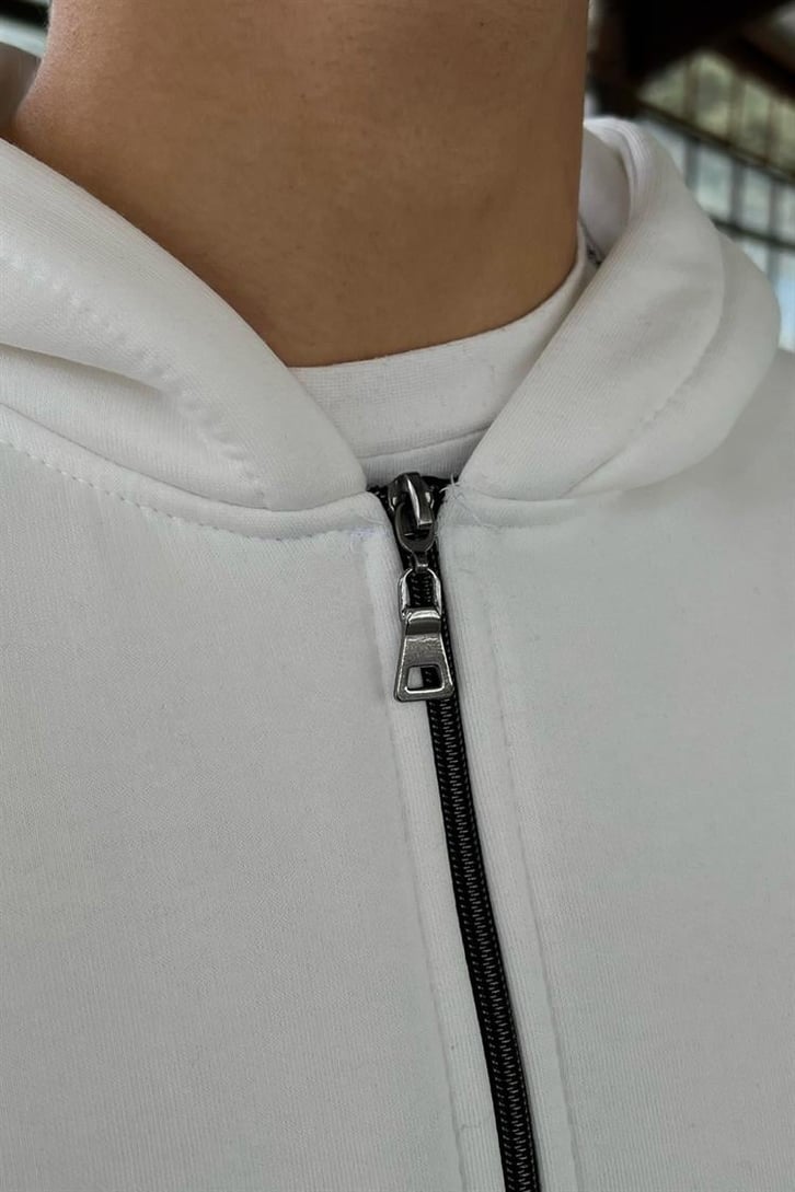 Rv Sırt Baskılı Beyaz Zipper Hoodie
