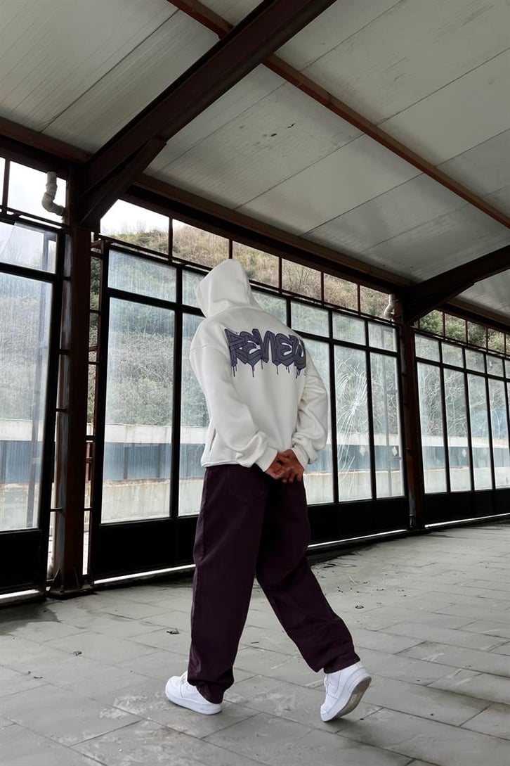 Rv Sırt Baskılı Beyaz Zipper Hoodie