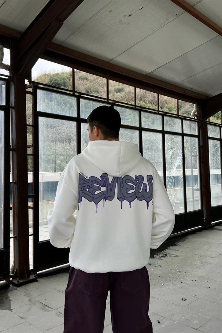 Rv Sırt Baskılı Beyaz Zipper Hoodie