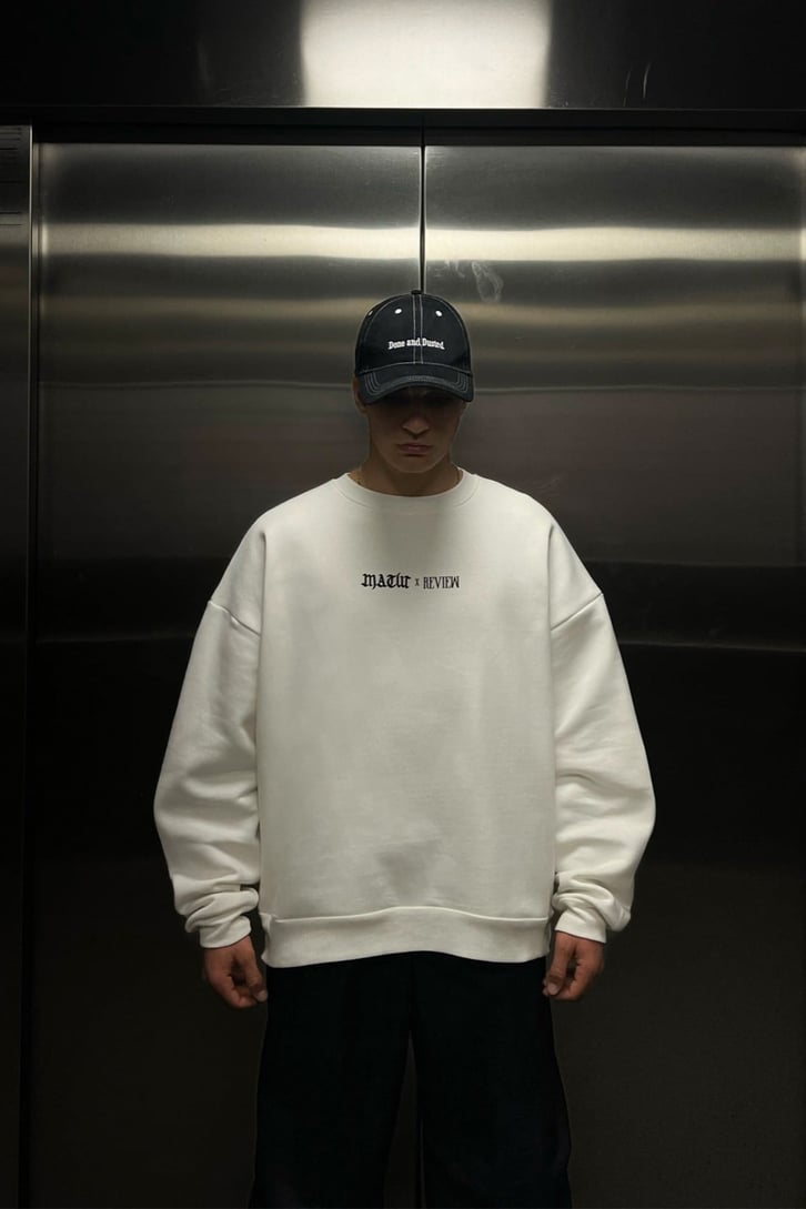 Rv Spider Sırt Baskılı Beyaz Oversize Sweatshirt