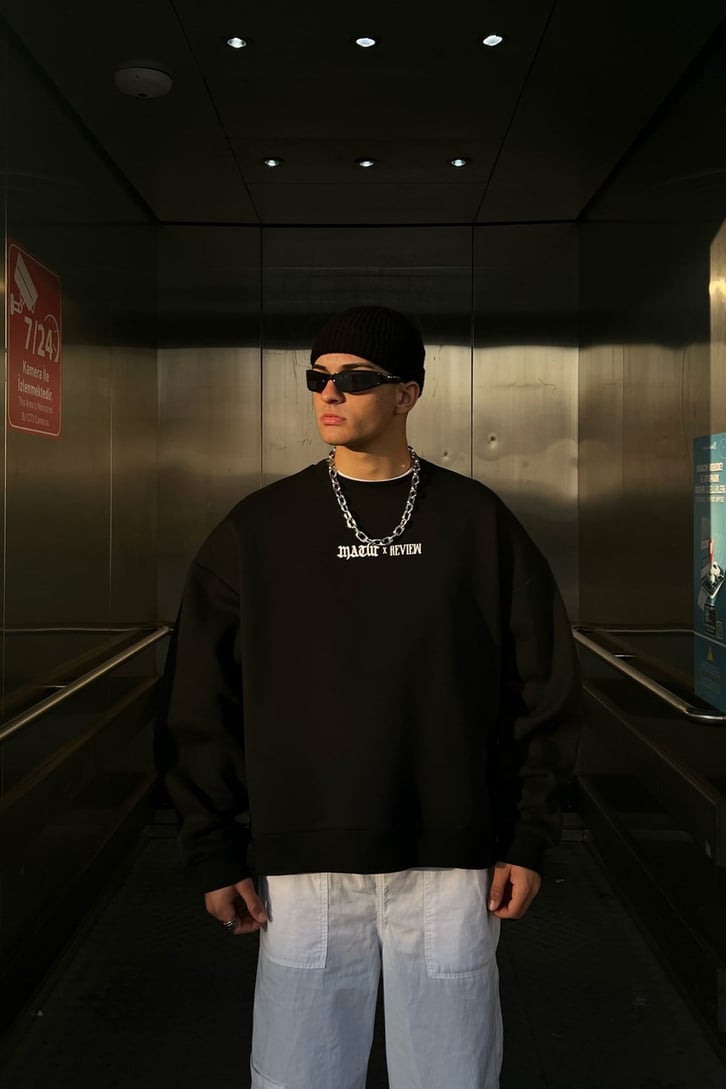 Rv Spider Sırt Baskılı Siyah Oversize Sweatshirt