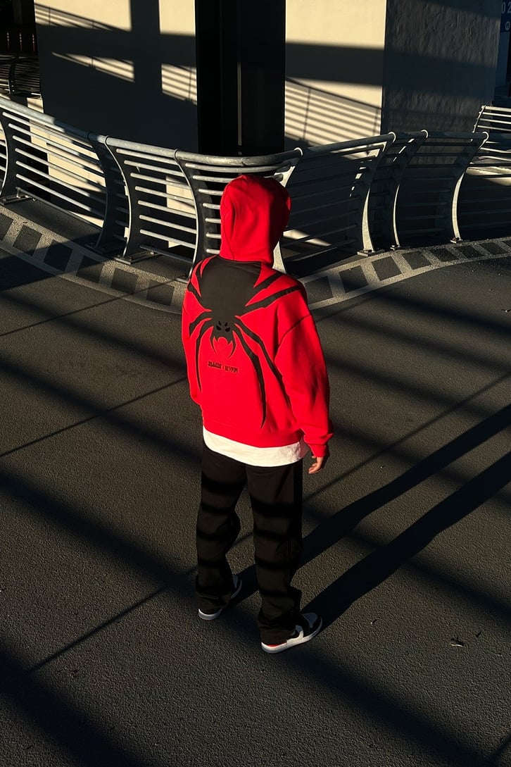 Rv Spider Sırt Baskılı Zip Kırmızı  Oversize Sweatshirt