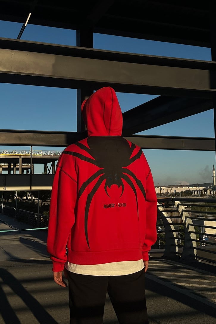 Rv Spider Sırt Baskılı Zip Kırmızı  Oversize Sweatshirt