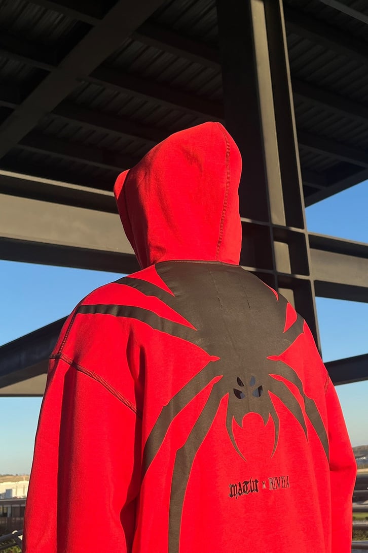 Rv Spider Sırt Baskılı Zip Kırmızı  Oversize Sweatshirt