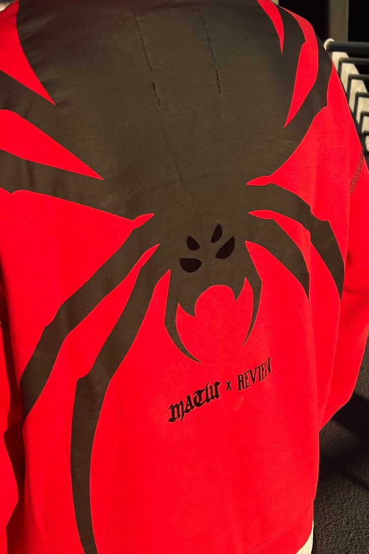 Rv Spider Sırt Baskılı Zip Kırmızı  Oversize Sweatshirt