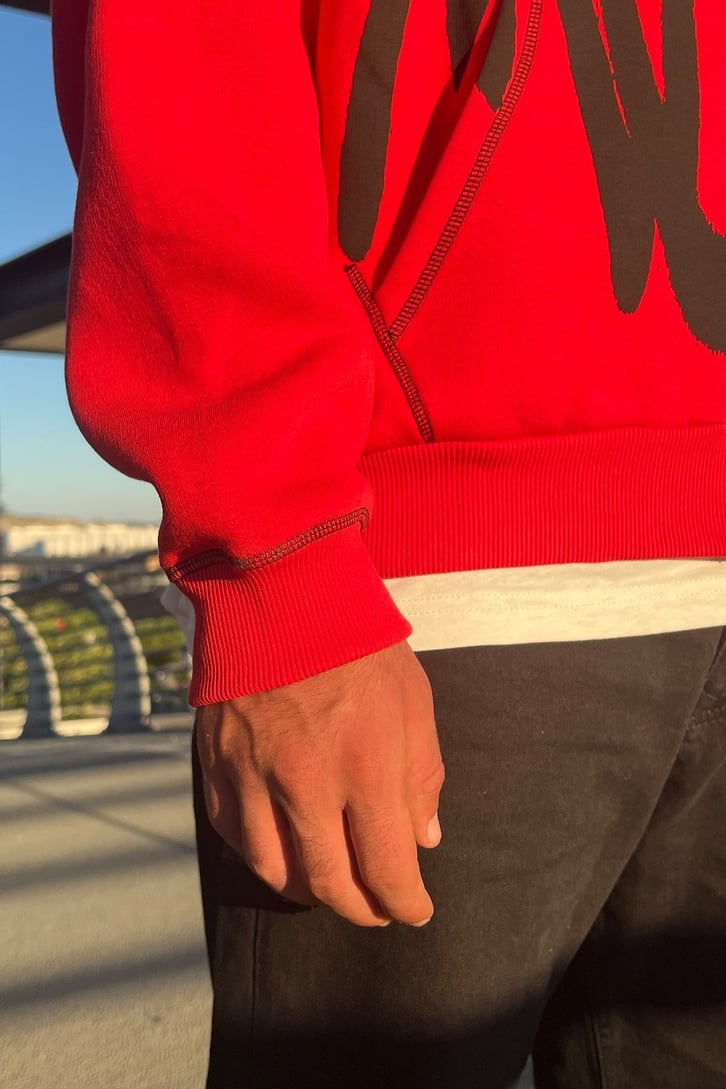 Rv Spider Sırt Baskılı Zip Kırmızı  Oversize Sweatshirt