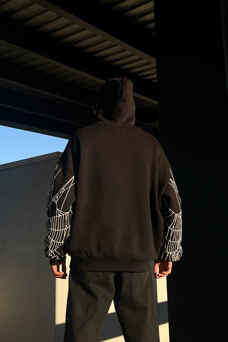Rv Spider Web Full Zip Siyah Oversize Sweatshirt