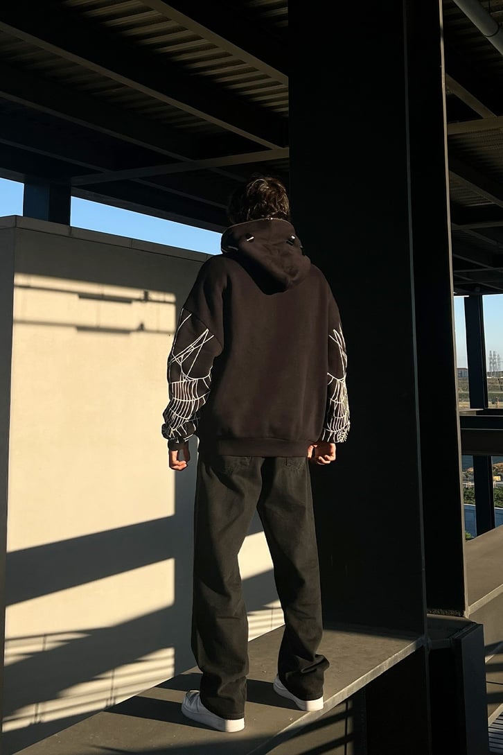 Rv Spider Web Full Zip Siyah Oversize Sweatshirt