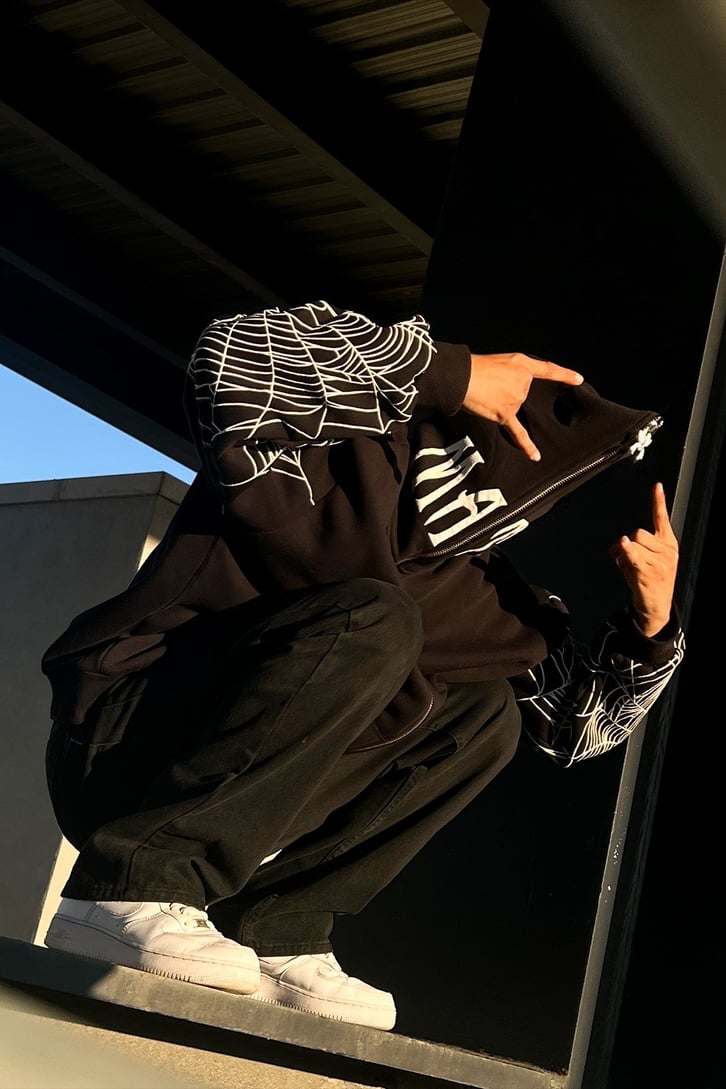 Rv Spider Web Full Zip Siyah Oversize Sweatshirt