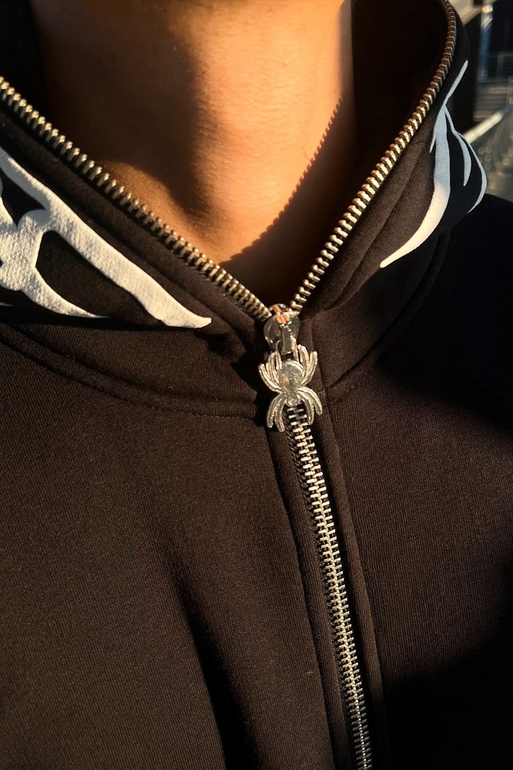 Rv Spider Web Full Zip Siyah Oversize Sweatshirt